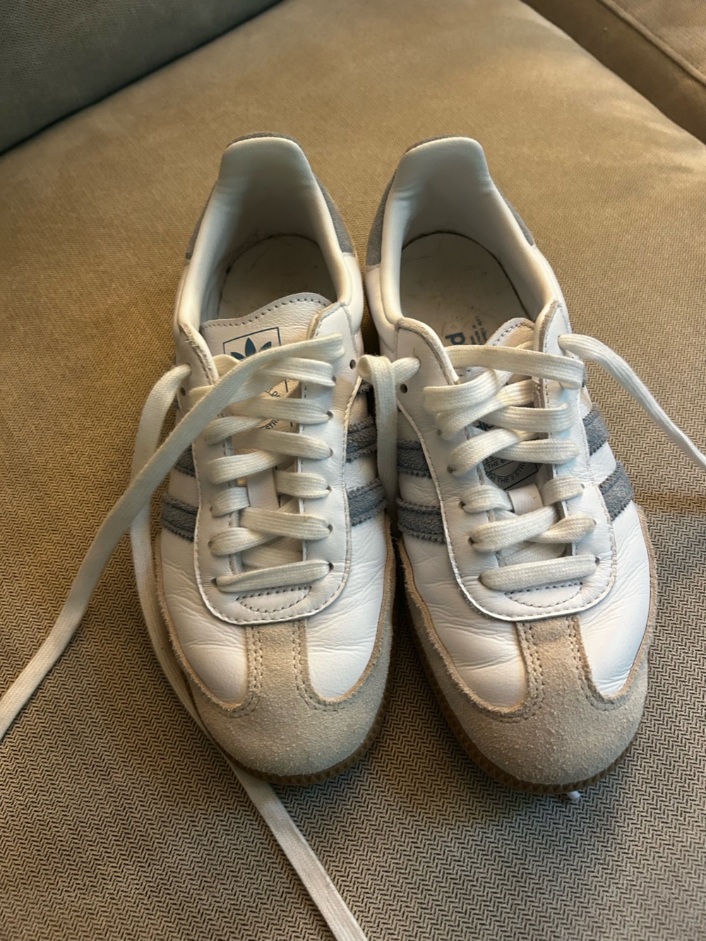 adidas samba White Sneakers with Grayish blue Stripes - barely worn